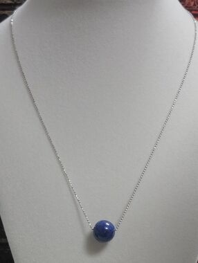 Sterling Silver Lapis Lazuli Solo Sphere JCM 925 Beaded Chain Necklace 17.5"